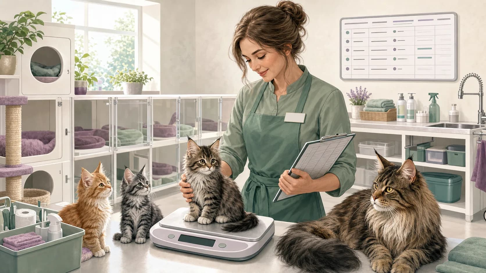 Специалист питомника осматривает молодняк и ведёт записи